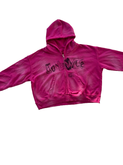 Pink cropped zip-up hoodie (Size S)