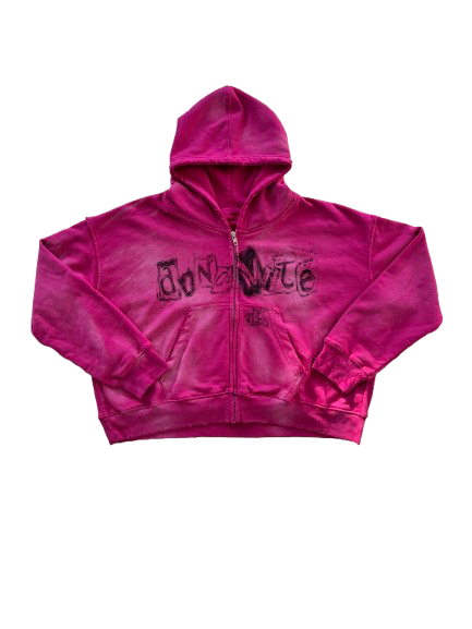 Pink cropped zip-up hoodie (Size S)